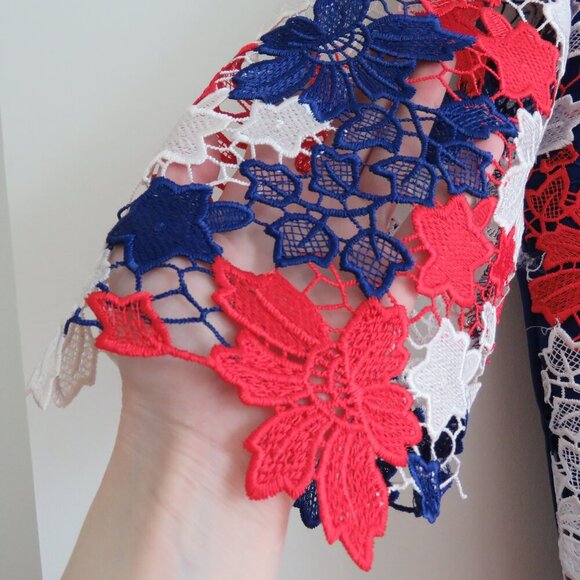 ELOQUII STUDIO Red White Blue Lace Overlay Sheath Dress Evening - Size US 14 - Picture 9 of 16